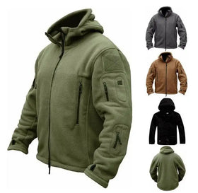 Winter Fleece Jacket for Men Solid Color Thermal Fleece Hoodie Outdoors Sports Jackets With Zipper