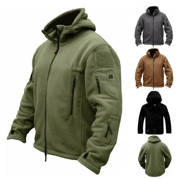Winter Fleece Jacket for Men Solid Color Thermal Fleece Hoodie Outdoors Sports Jackets With Zipper