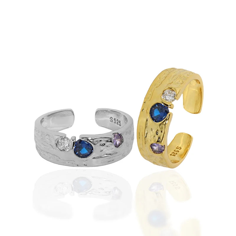 WhiSapphire Ring Silver Textured Matt Finishing Original Nature Inspired Irregular Contemporary Luxury Zircon Ring