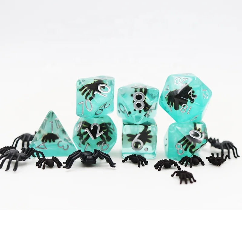 DND Resin Green-black Spider Dice Set 16mm Polyhedral Board Game OEM Whole Sale
