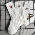 Promotional Black White Animal Embroidery Socks Cotton Casual Crew Socks Anti Odor Women Men Unisex