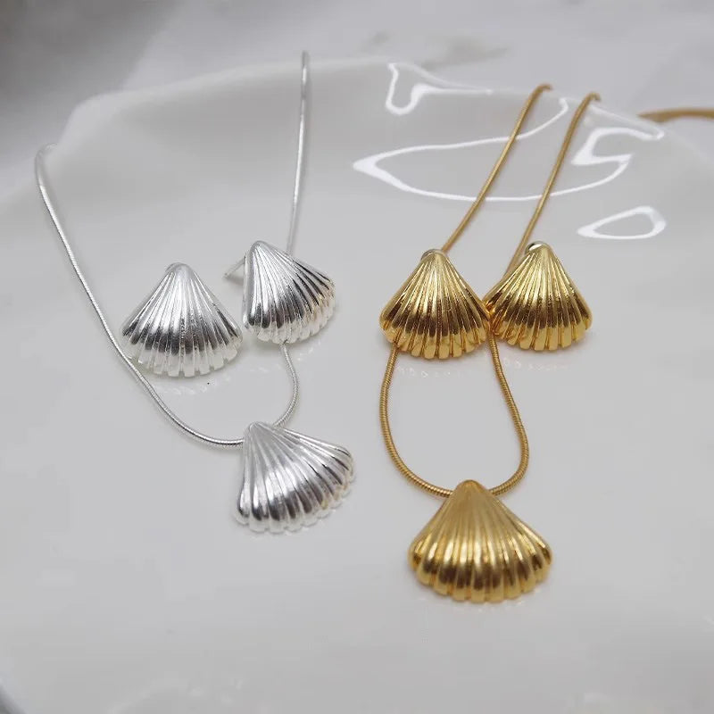 Shell Shape Stud Earring 925 Sterling Silver Gold Plating Conch Shell Shape Pendant Necklace for Women Wholesale