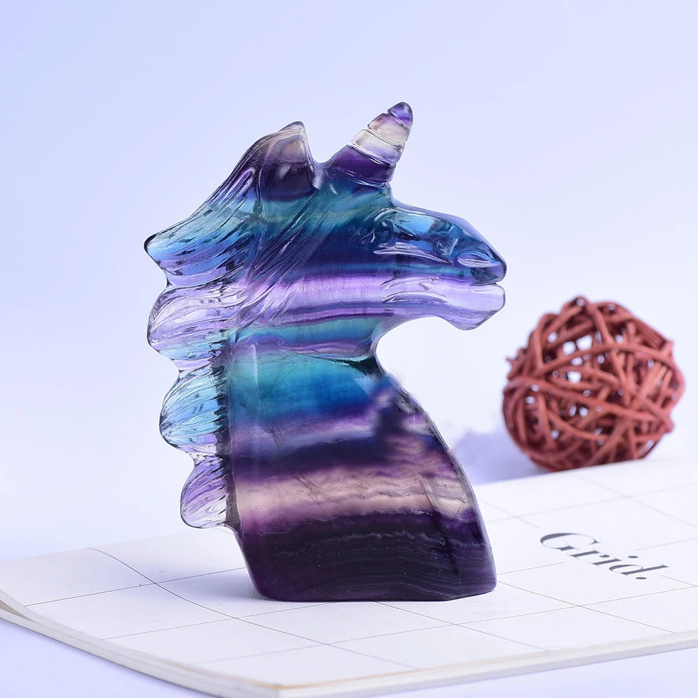 Natural Fluorite Unicorn Crystal Statue Healing Gemstone Fluorite Unicorn Statue Ornament Gift