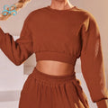 Running Crop Tops Pullover Cotton Women Tight Bottom Crop Long Sleeve Rib Sweatshirt