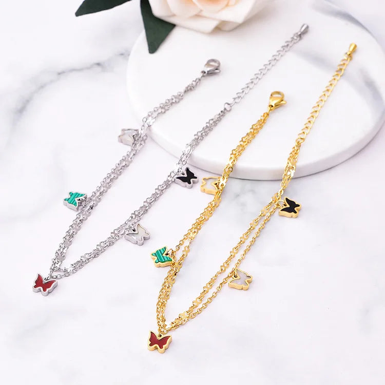 Fashion Jewelry Anklets Foot Jewelry 18k Gold Plated Stainless Steel Butterfly Anklets for Women