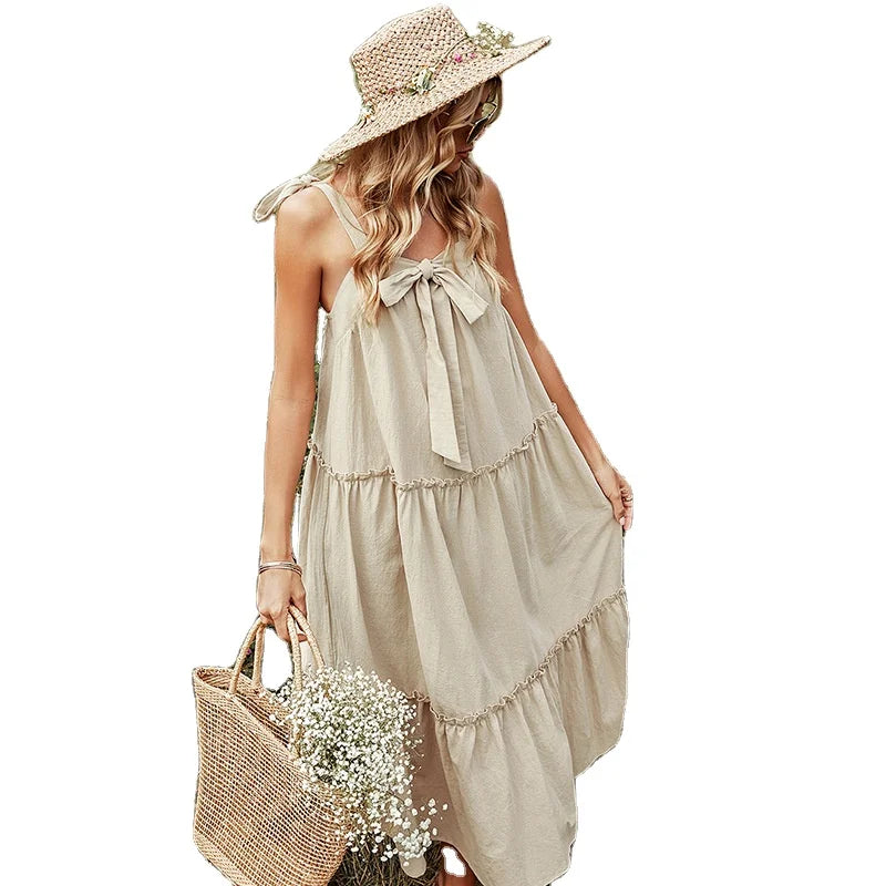 Custom Women's Wholesale Latest  Designs  Summer Girls Beach Dress  Long Flowy Cotton Casual Dress