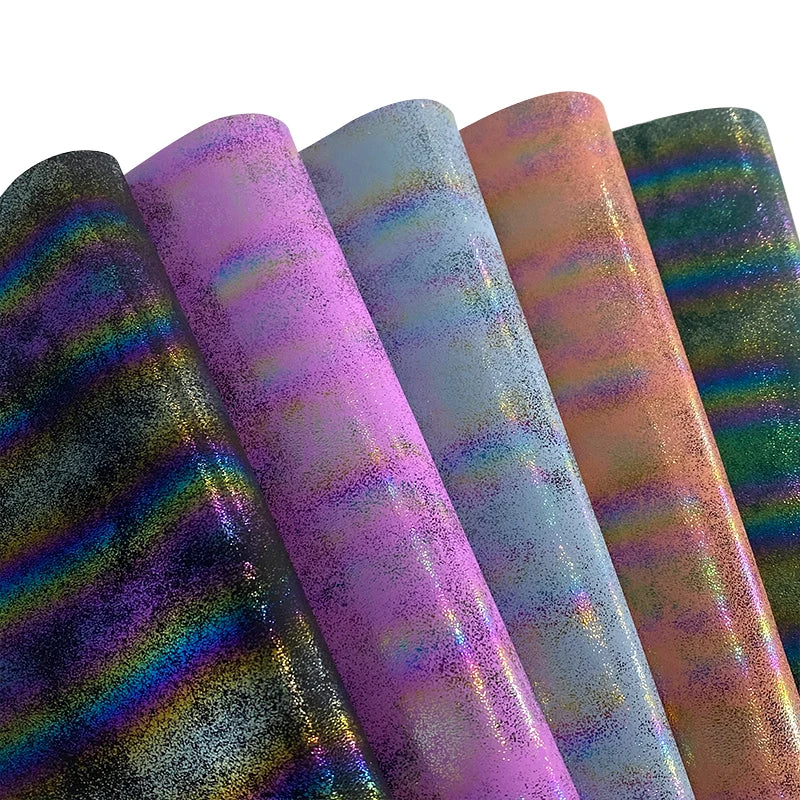 Wholesale Shiny Iridescent Holographic Laser Star PU Synthetic PU Leather Velvet Backing for Making Notebook Cover Bags Purses