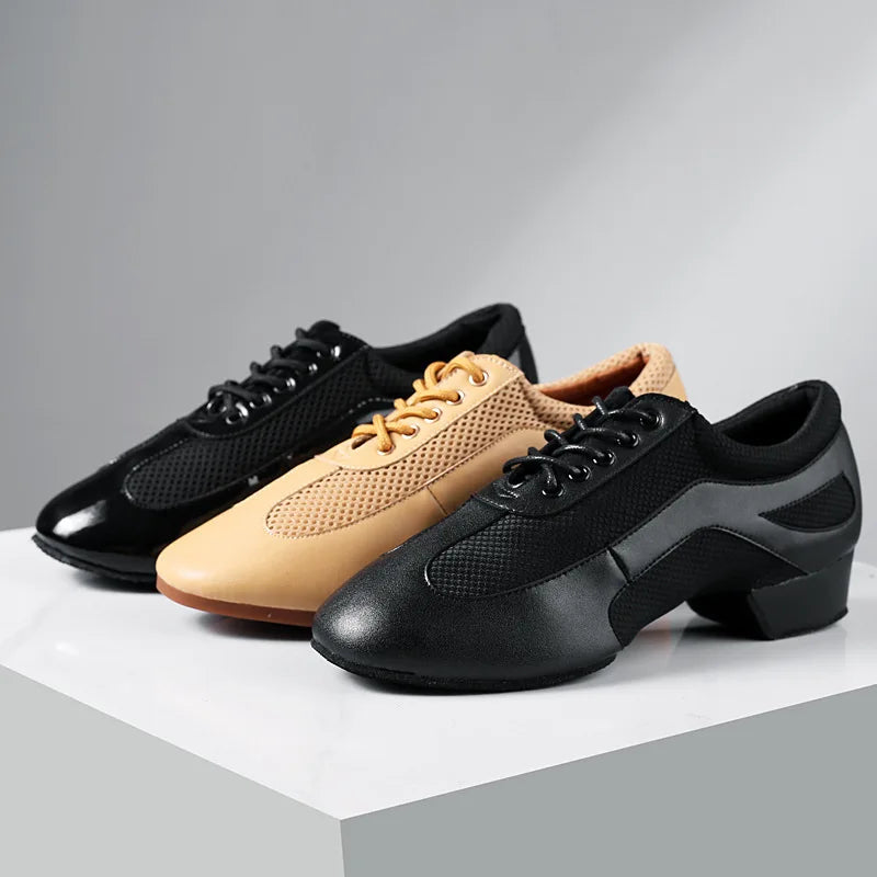 Black 3.5cm Jazz Leather Dance Shoes soft Split Sole ballet shoes flat for Teacher