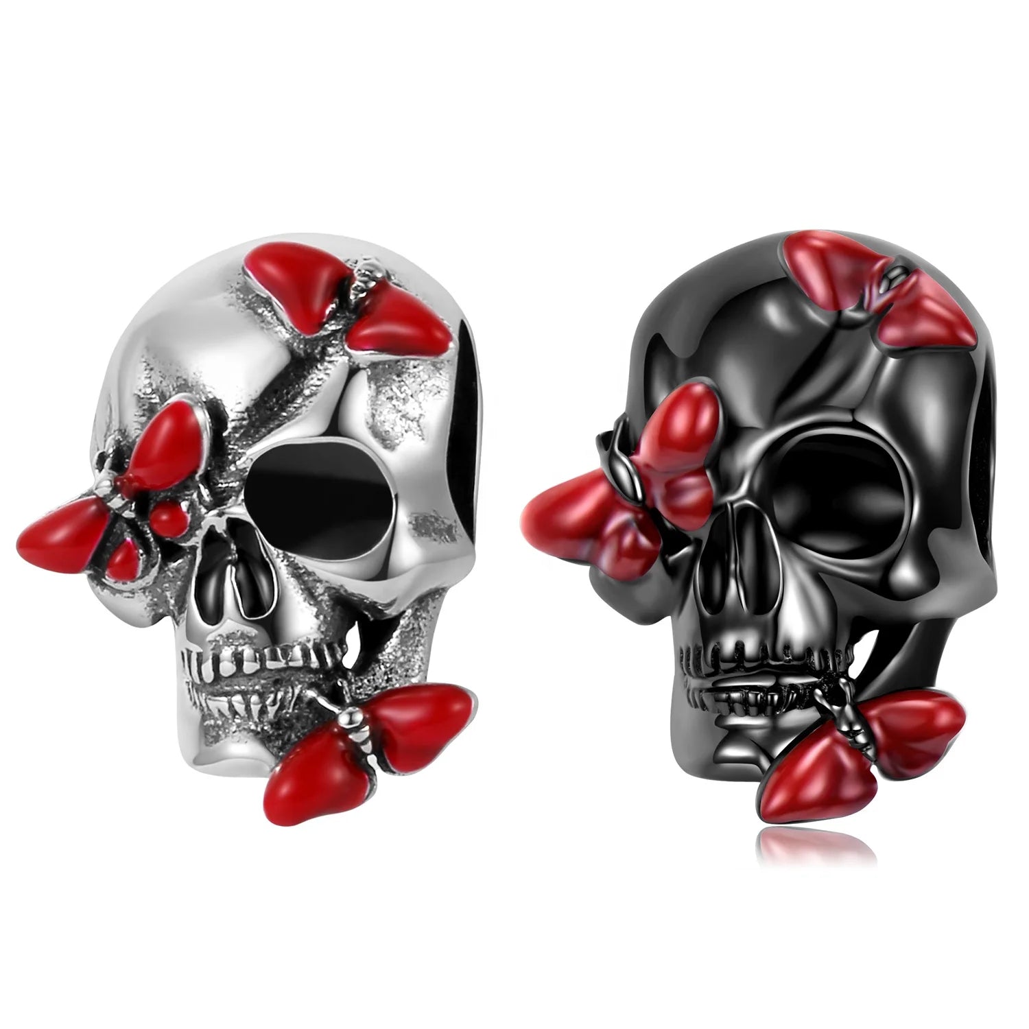 Red Butterfly & Skeleton Charm Authentic 925 Sterling Silver Enamel Beads for Women Bracelet Fine Jewelry Dropshipping