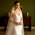 YouLaPan V138 Delicate Rhinestone Bound Wedding Veil Single Layer Multisize Chapel Length Veil White Ivory Bridal Veil