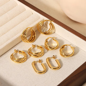 Niche Vintage Multi-layer 18k Gold Plated Earrings Stud Women's Stainless Steel Three-layer Twisted Hoop Earrings