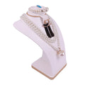 Luxury White PU Leather & Wood Portable Fashion Washable Jewelry Ring Earrings Necklace Display Stand Packaging Bust Mannequin