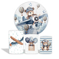 Custom Teddy Bear Airplane Circle Backdrop Cover with Cylinder Covers for Baby Shower Cartoon Character Round Backdrop Banner