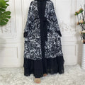 Fashionable Muslim Cardigan Cover Ups Print  Floral Stitching Kaftan
