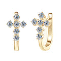 Certified 925 Silver Faith Charm Jewelry 2.5mm Round D Color Gold Moissanite Cross Earrings for Women and Men