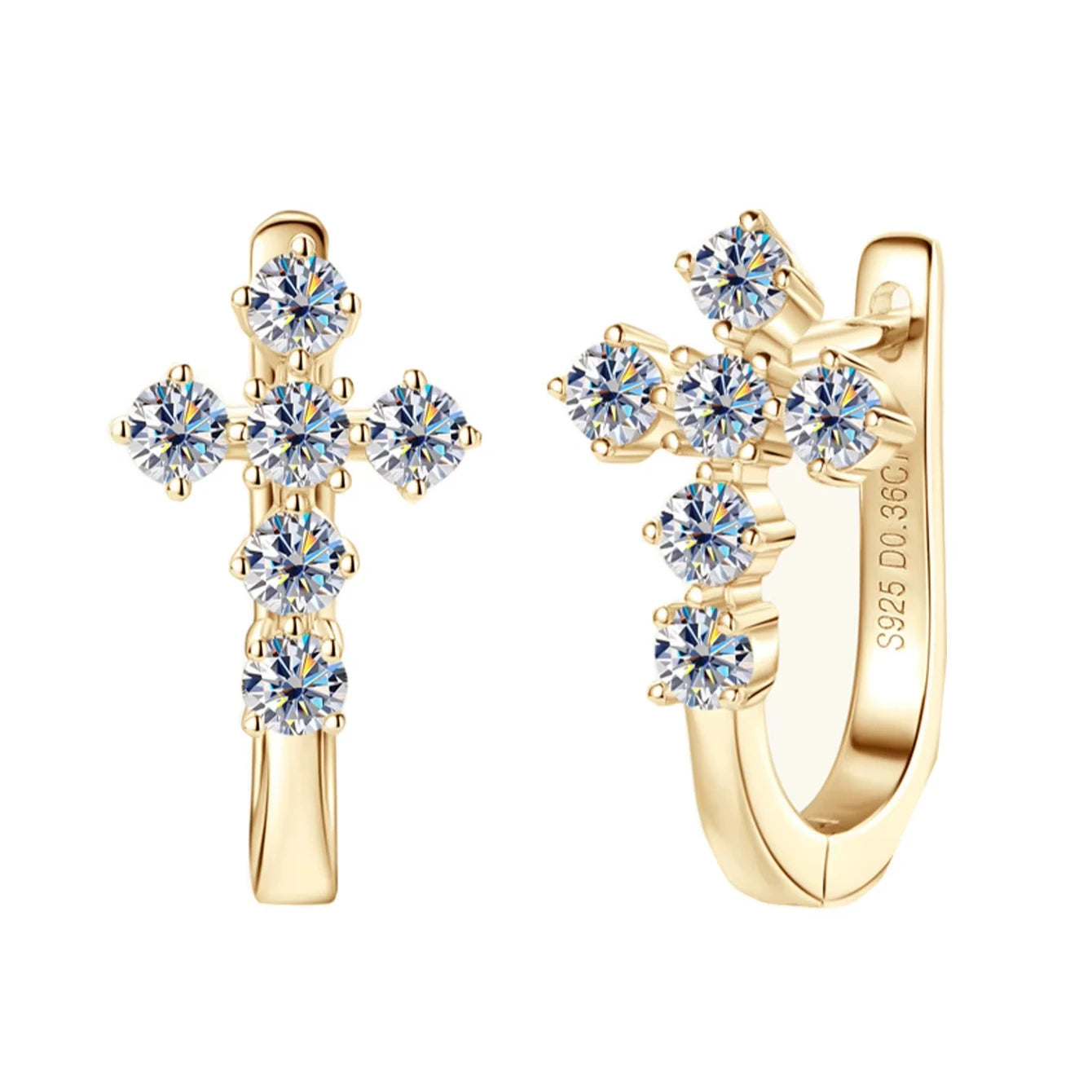 Certified 925 Silver Faith Charm Jewelry 2.5mm Round D Color Gold Moissanite Cross Earrings for Women and Men