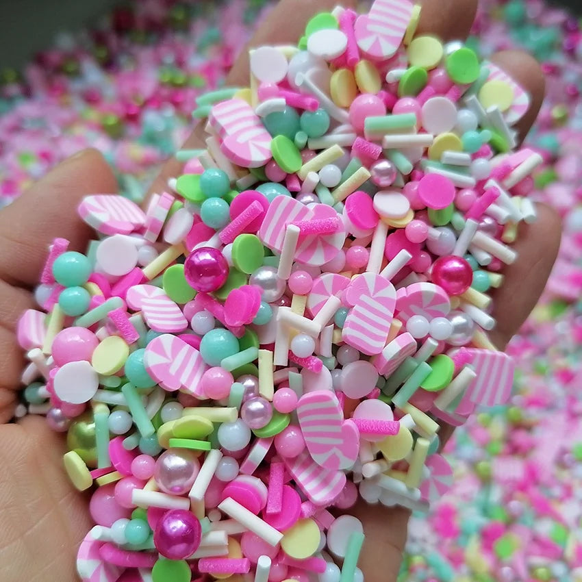 1000g DIY Craft Slime Filling Polymer Clay Slices Acrylic Pearl Beads Pink Christmas Cane Mix Polymer Sprinkles
