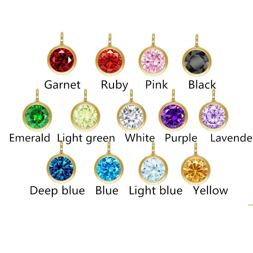 Premium 14K Gold Filled Charms 12 Birthstone Pendant 4mm Shiny Zircon Culet Vertical Hanging Ring Charm for Necklace Bracelet