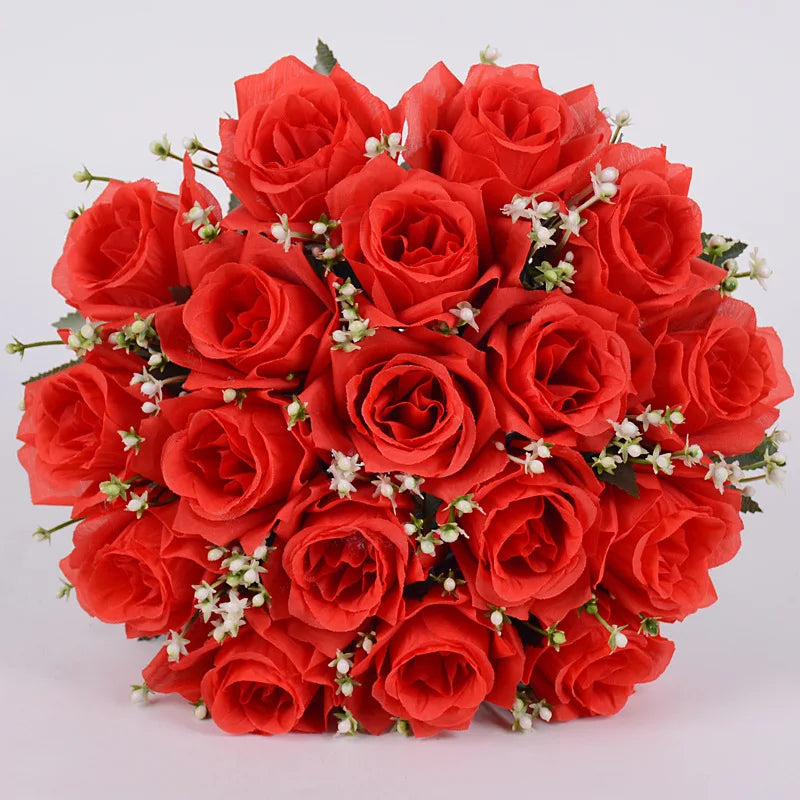 Q075 Wholesale Artificial Rose Bouquet Silk Flower 18 Heads Korean Rose Wedding Hand Bouquet Home Decoration Flower