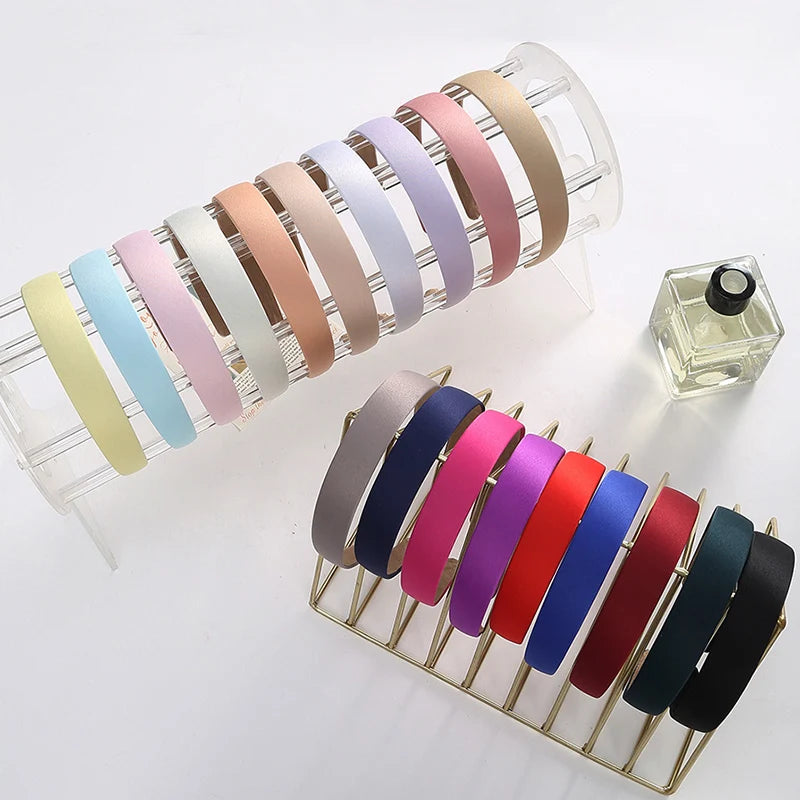 2.5cm Satin Covered Plastic Headbands Plain Fabric Hairbands Base Hair Hoops for DIY Hair Accessories