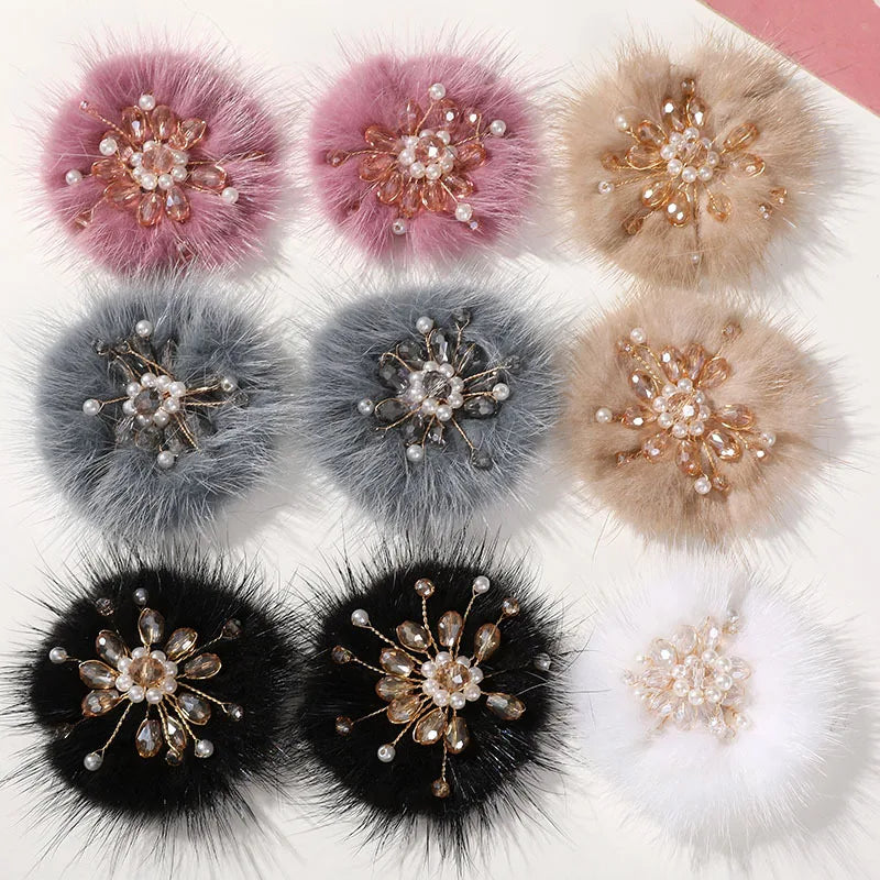 Fashionable Hair Winter Accessories Embellished With Pearl Jewelry for Hairclip Shoes Mink Fur Ball Pompoms Accessories