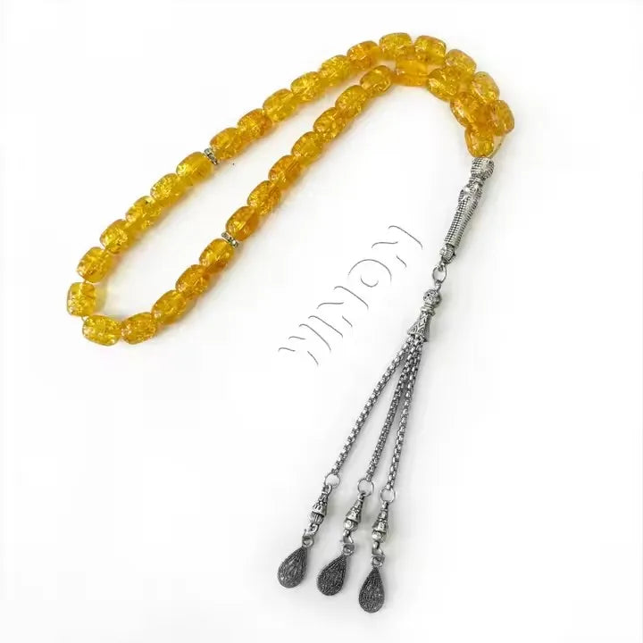 33Pcs 10*8mm Handmade Islamic Yellow Citrine Crystal Glass Rosary Beads Muslim Worship Beads Islamic Accessories Islamic Tasbih