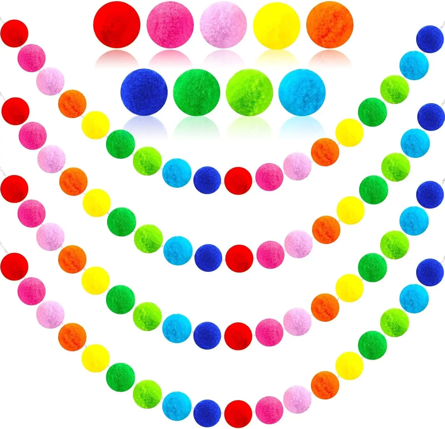 4 Pack Colorful Pom Pom Garland Hanging Supplies for Wall Christmas Tree Birthday Party Winter Decorations Rainbow Felt Ball