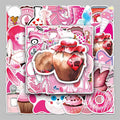 54PCS Cartoon Creative Small Fresh Art Decorative Pink Series Sticker Desktop Glass Refrigerator Guitar Sticker