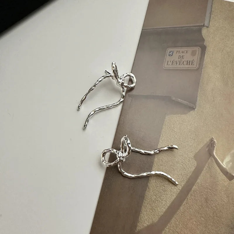 Retro 925 Sterling Silver Geometric Big Chunky Bowknot Stud Earrings Women Boutique Jewelry