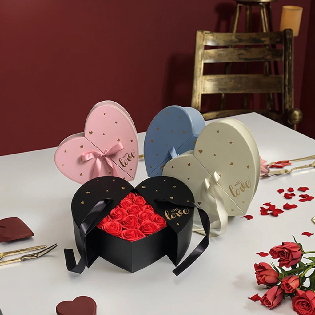 AM-GPB17 Ammy Love Double Door Heart-Shape Flower Box Luxury Custom Valentine's Day Preserved Rose Packaging Paper Boxes