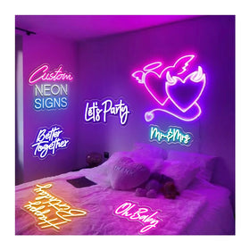 Winbo Pink Romantic Hanging Acrylic Neon Light Powered Led Heart Neon Sign for Wall Kids Room Wedding Party Valentine Decor