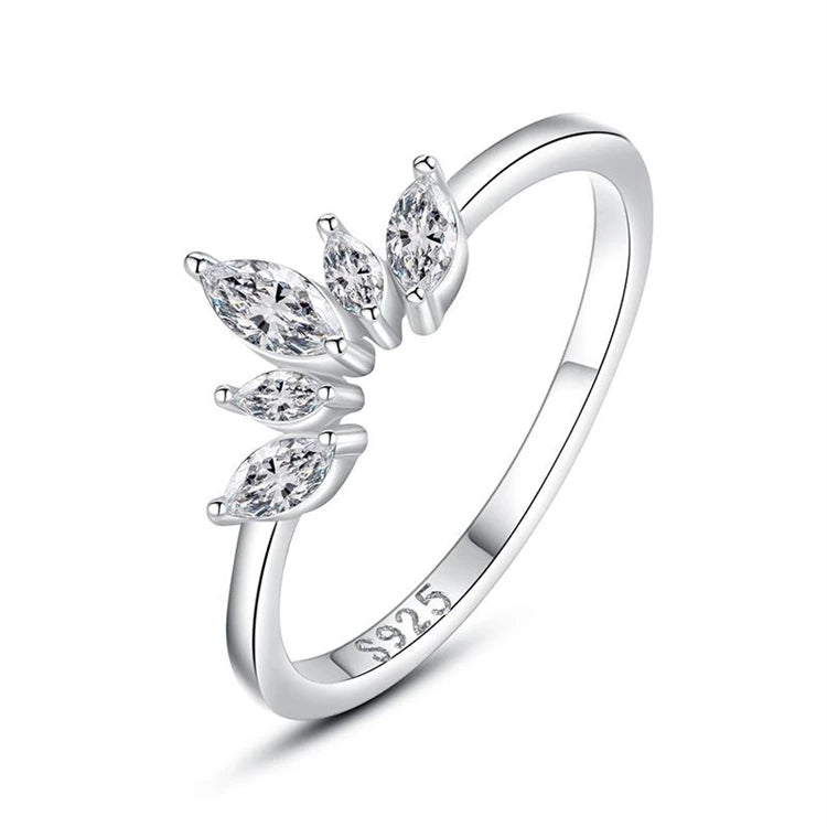 925 Sterling Silver Fine Jewelry Fashion Crown Diamond Finger Ring Princess Cut Bezel Setting Rhodium Plated Wedding Band