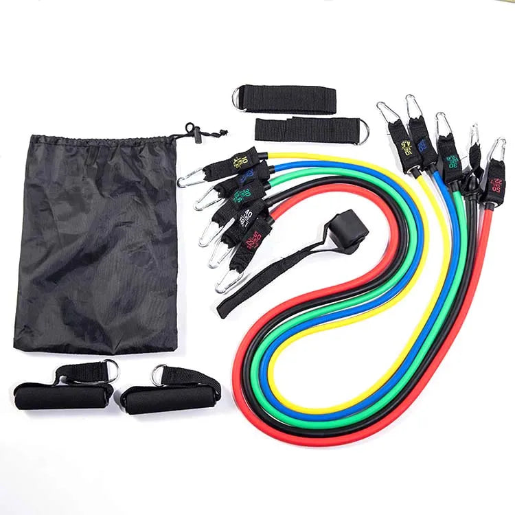Custom Printed 11 in 1 Resistance Training Sets 150LB Latex Exercise Bands Stackable Toning Tubes