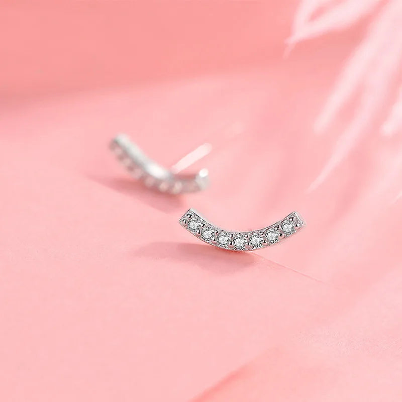 Cute Design S925 Sterling Silver CZ Smile Geometry Stud Earrings Silver Jewelry for Women XDH1074