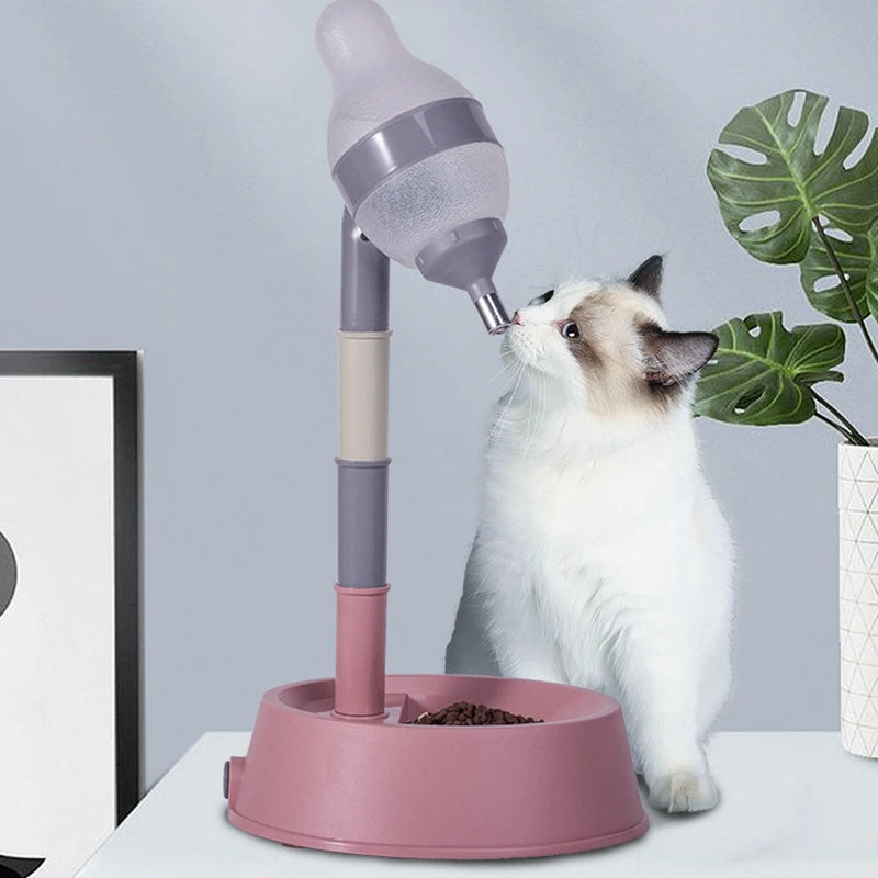 Pet Standing Drinking Water Dispenser Detachable Pole Automatically Feeding Water Feeder Height Adjustable Cat Dog Standing Bowl
