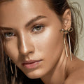 Statement Ribbon Fringe Waterfall Dangling Earrings Stainless Steel Long Chain Bow Dangle Drop Tassel Earrings for Women