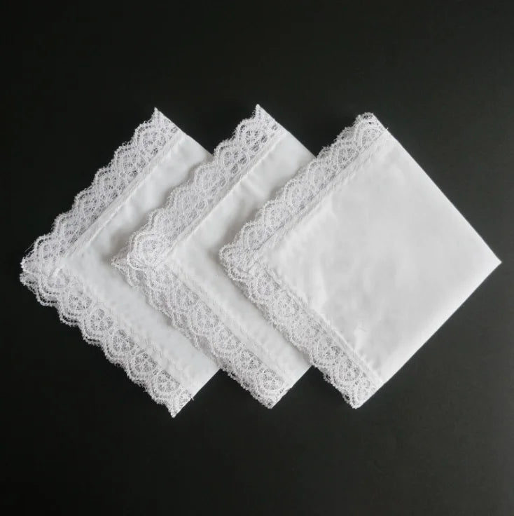 Lady's 25x25cm Custom Size Design Wedding Bulk White Embroidered Lace Handkerchief
