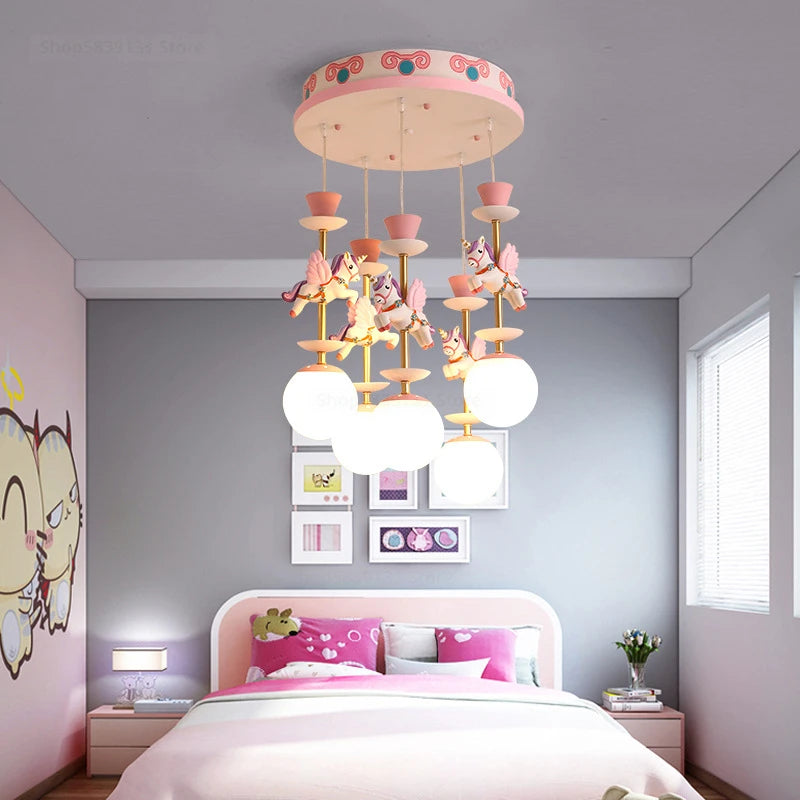 Modern Pendant Light Fixtures Carousel Children's Room Pendant Lights Boy/girl Children's Room Bedroom Lamp Living Room Pendant