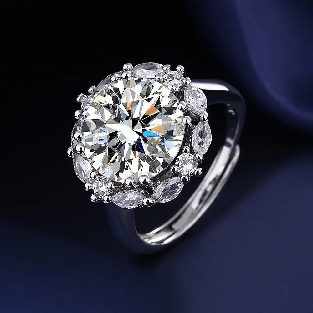 Platinum Plated Full Zircon Sparkling Wedding Bridal Ring for Women Micropaved 5 Carat Simulated Diamond Engagement Ring