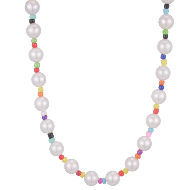 Wholesale Natural Pearl 18K Gold Plated Stainless Steel Colorful Choker Chunky Fresh Water Pearl Beaded Necklace