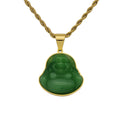 Green Jade Buddha Pendant Necklace 316 Stainless Steel Chain Plated 18k Gold Resin Maitreya Choker