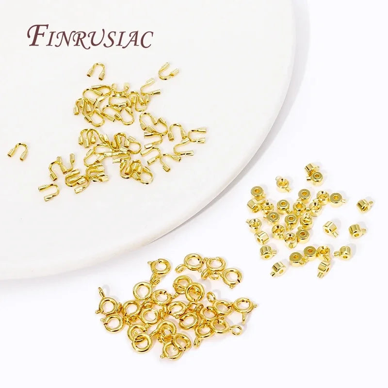 10-100pcs 14K Gold Plated Jewelry Connectors Protector Crimp Beads & Clasp for DIY Bracelet Accessories