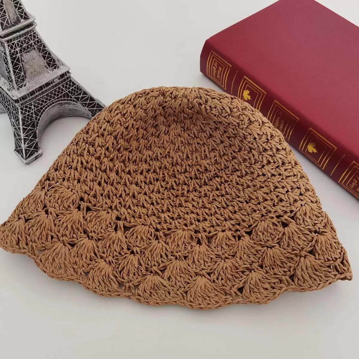 Wholesale Paper Straw Crochet Cloche Hat Straw Bucket Hat for Women Lady Summer Beach Sun UV Protection Travels Casual Dress