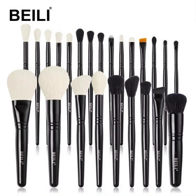 BEILI New Style 24pcs Personalised Makeup Brush Set Black Vegan Make up Brush Set Foundation Blush Concealer Eyebrow Highlight
