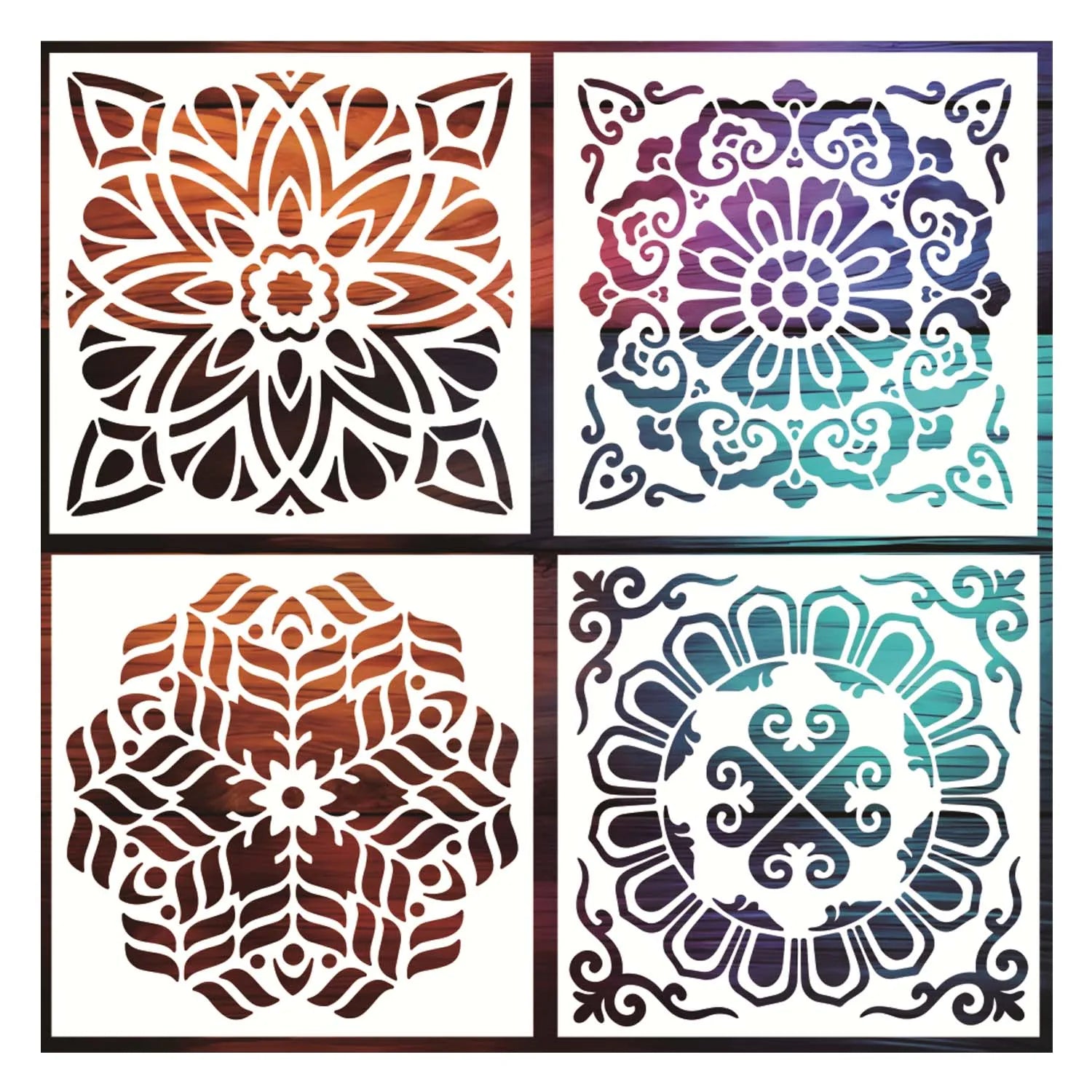 4 Pcs Large Reusable Stencils Mandala Stencils for Painting DIY Art Scrapbook Fabric Furniture on Wood Floor Wall Tile