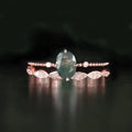 OL0907 Abiding Factory Wholesale Beautiful 925 Silver Natural Green Moss Agate Gemstone Dainty Stacking Wedding Ring Set