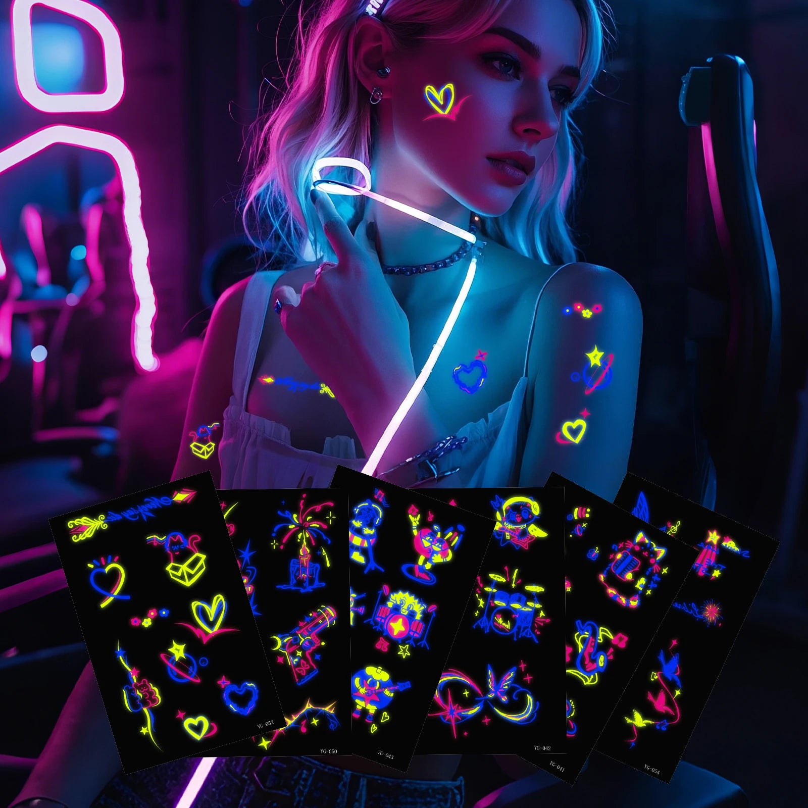 New Electric Syllable Music Festival Fluorescent Tattoo Stickers Concert Party Luminous Note Waterproof Tattoo Stickers