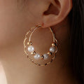 New Design Pearl Earrings Geometric Exaggeration Temperament Fashion Jewelry Gold Hoop Earrings for Women