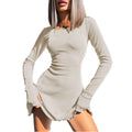 Womens Clothing Dresses Women Spring Crew Neck Full Sleeve Bandage Dress Trendy Women Ladies Bodycon Dress