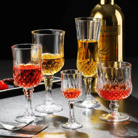 Classic Vintage Embossed Water Goblet Glasses Unique Diamond Design Champagne Flutes Crystal Red Wine Goblet for Event Party